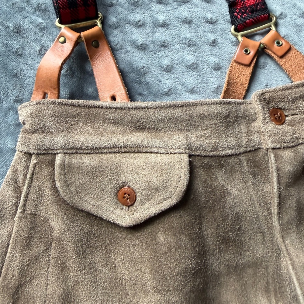 Vintage Ralph Lauren Country Suede Suspender Skirt Brown Western USA Made Moose - Picture 2 of 14